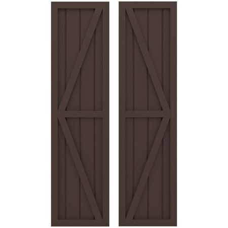Ekena Millwork Americraft 4-Board Wood 2 Equal Panel Frmd Board-n-Batten Shutters w/Dbl Z-Bar, ARW102BF414X53TBH, PR ARW102BF414X53TBH